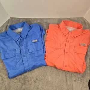 Ocean Coast Boys Fishing Shirts Lot of 2 XL Blue Coral Short Sleeve Ripstop Vent